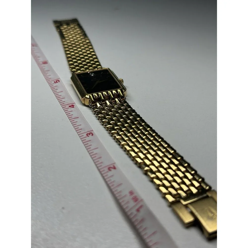 Bulova Quartz A3 2003 Stainless Steel Gold Tone Watch BLACK DIAL w diamond